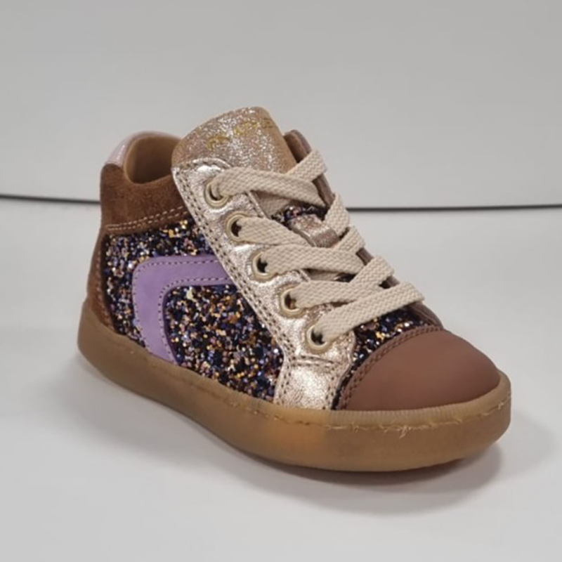 Meisjes sneaker bruin glitter paars 9125F097